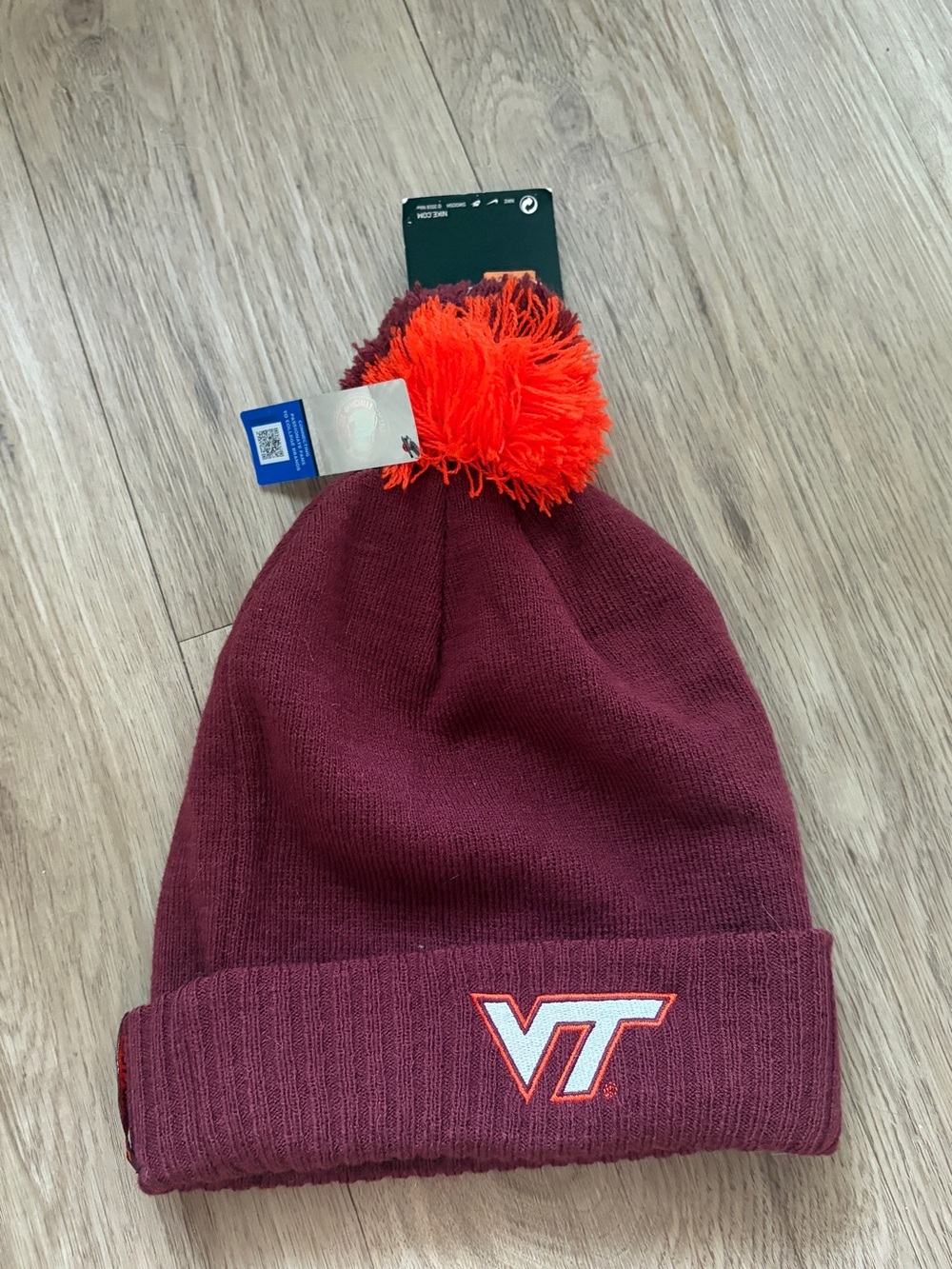 Nike virgina tech Maroon Beanie with Orange Pom
